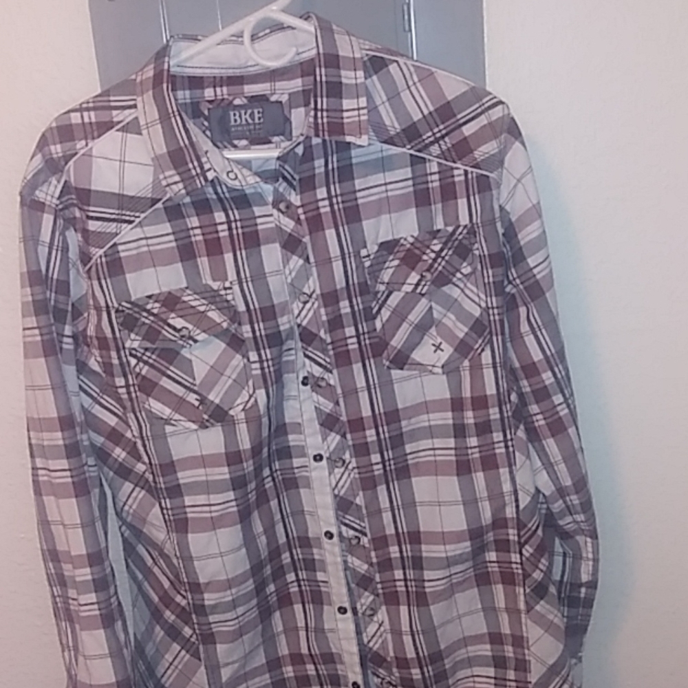 BKE mens long sleeve pearl snap button up shirt